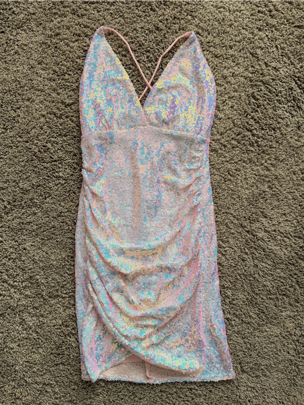 Sequin Lace-Up Slip Dress - Pink Iridescent, Lucy In The Sky